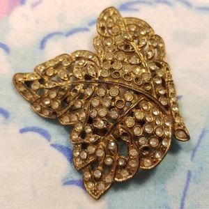 Vintage crystal leaf brooch pin